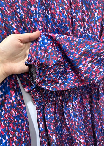 Renkli Bağlama Desenli Uzun Kollu Elbise - Görsel 4