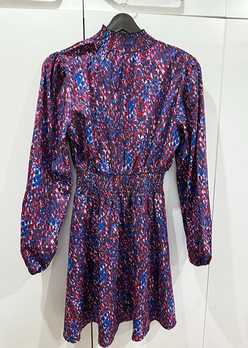 Renkli Bağlama Desenli Uzun Kollu Elbise - Görsel 2