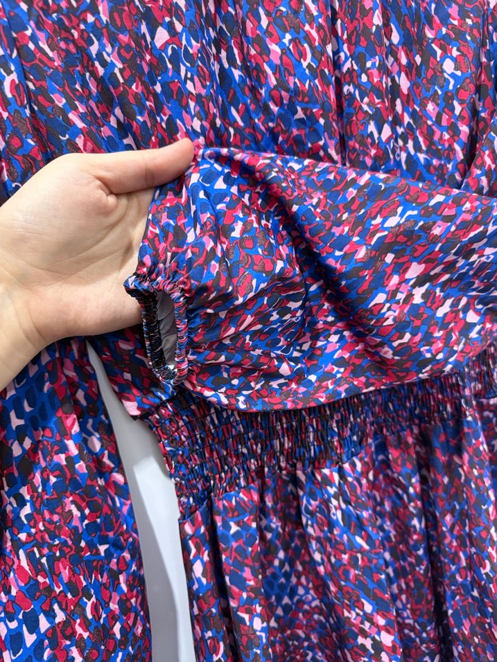 Renkli Bağlama Desenli Uzun Kollu Elbise - Görsel 4