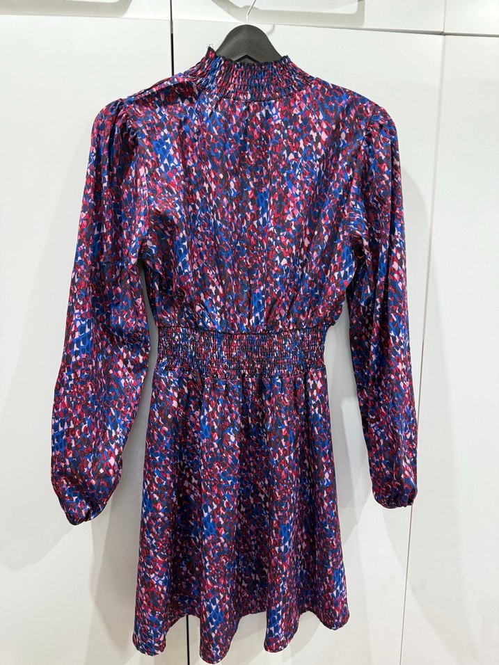 Renkli Bağlama Desenli Uzun Kollu Elbise - Görsel 2