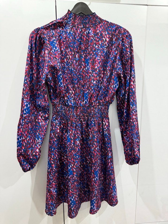 Renkli Bağlama Desenli Uzun Kollu Elbise - Görsel 3