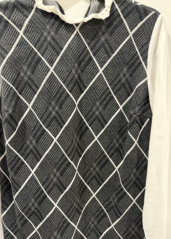 Uzun Kollu Beyaz Gri Kareli gömlek elbise - Görsel 3