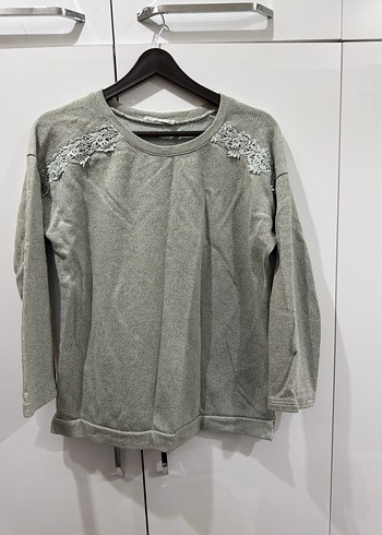 Gri Dantel Detaylı Kadın Triko Kazak - Görsel 5