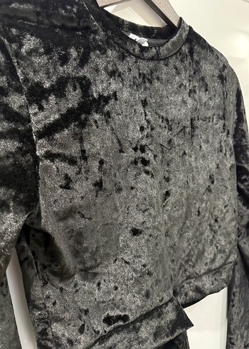 Siyah Süet Kemerli Uzun Kollu Mini Bluz - Görsel 3