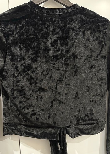 Siyah Süet Kemerli Uzun Kollu Mini Bluz - Görsel 5