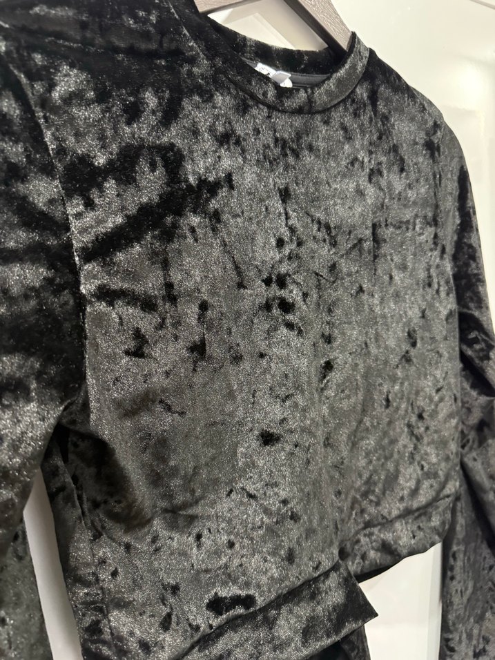 Siyah Süet Kemerli Uzun Kollu Mini Bluz - Görsel 3