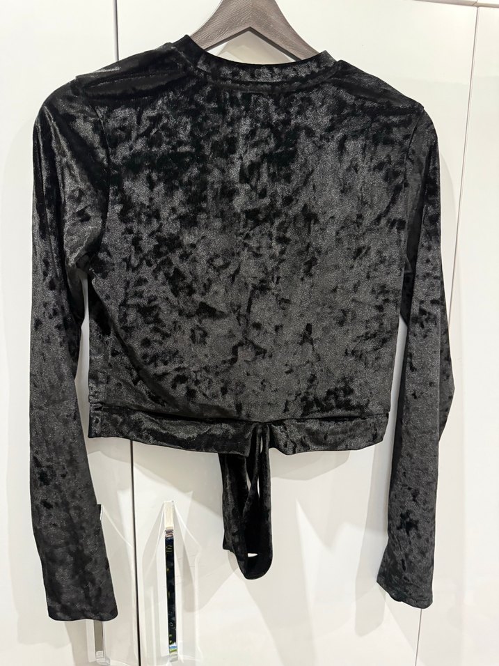 Siyah Süet Kemerli Uzun Kollu Mini Bluz - Görsel 4