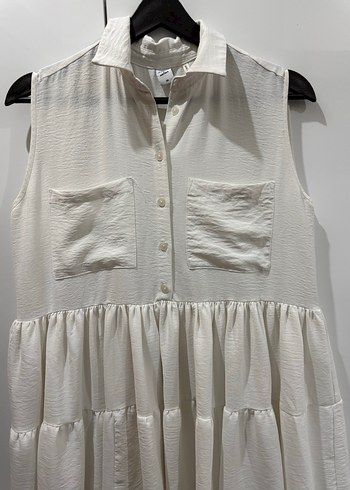 Beyaz Kolsuz Pilili Mini Elbise - Görsel 5