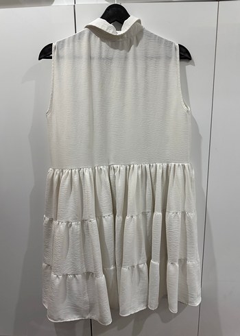 Beyaz Kolsuz Pilili Mini Elbise - Görsel 4