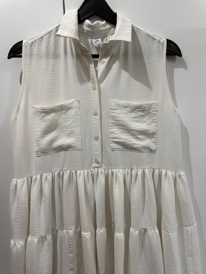 Beyaz Kolsuz Pilili Mini Elbise - Görsel 5