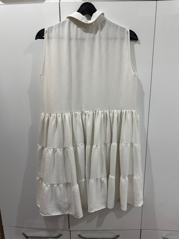 Beyaz Kolsuz Pilili Mini Elbise - Görsel 3