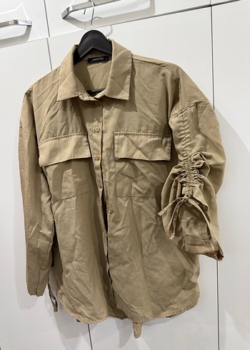 Bej Desenli Düğmeli Kadın Gömlek - Görsel 3