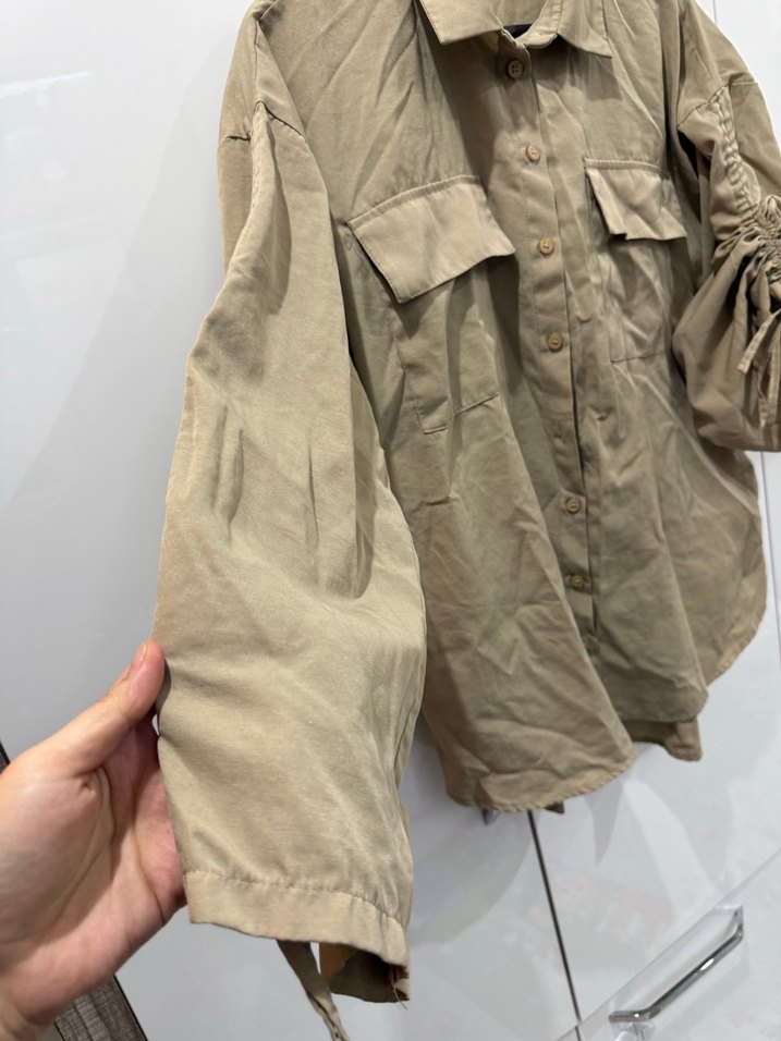 Bej  Desenli Düğmeli Kadın Gömlek - Görsel 4