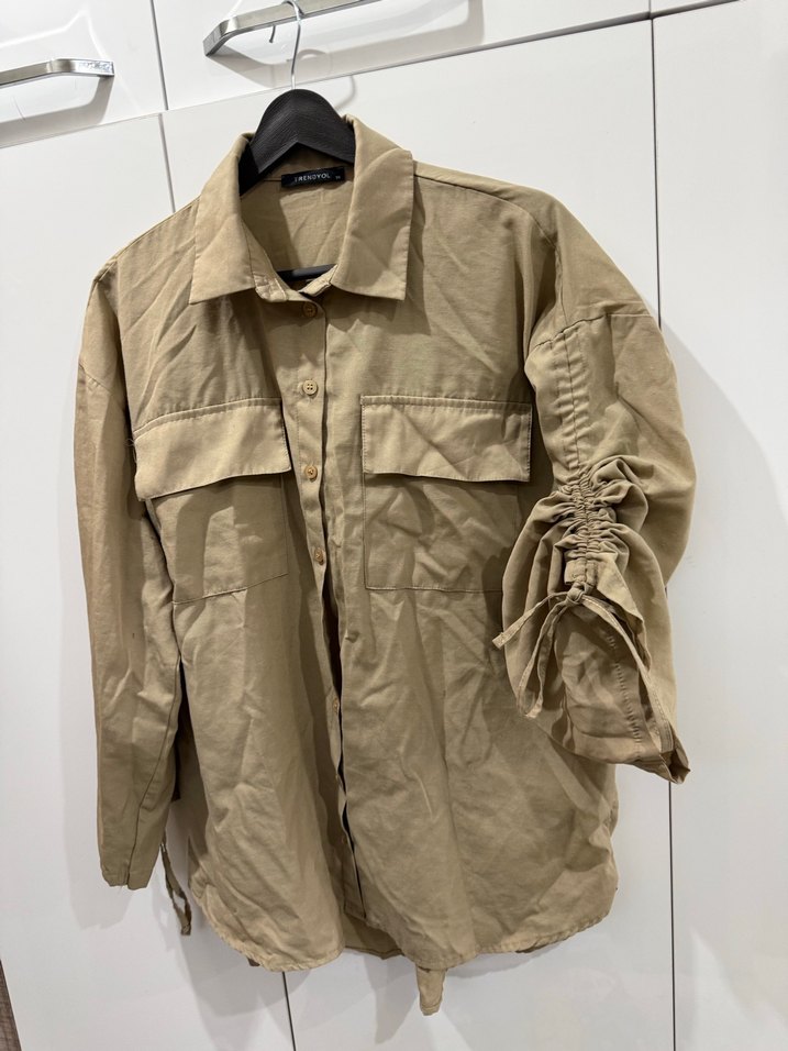 Bej  Desenli Düğmeli Kadın Gömlek - Görsel 3