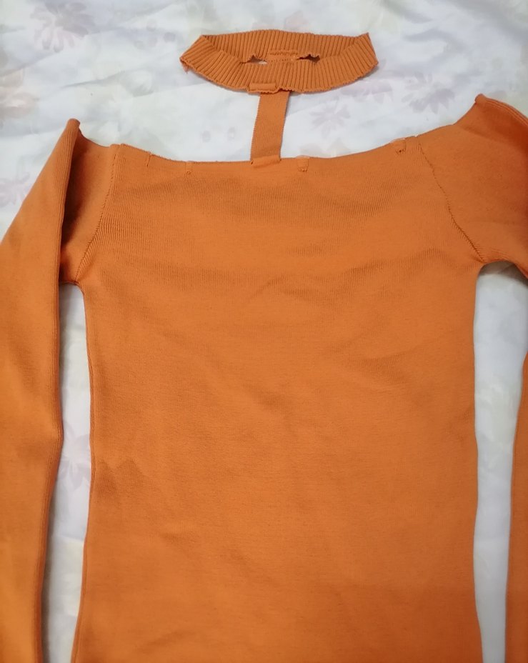 Uzun Kollu, Kayık Yaka Turuncu Kadın Kazak - Görsel 2