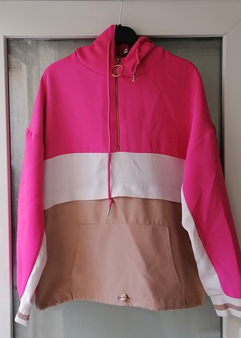 Kadın Pembe Kapüşonlu Fermuarlı Sweatshirt - Görsel 2