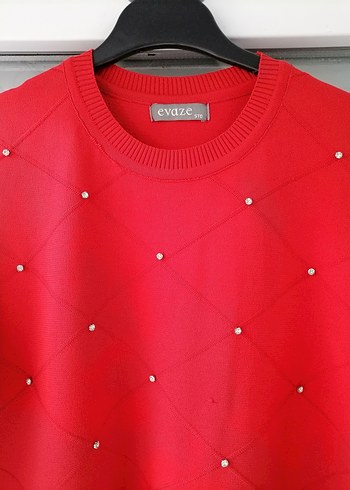 Boncuk Detaylı Kırmızı Kadın Uzun Kollu Tunik - Görsel 3