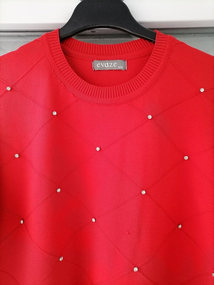 Boncuk Detaylı Kırmızı Kadın Uzun Kollu Tunik - Görsel 3