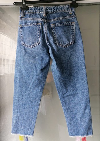 Renkli Püsküllü Salaş kız çocuk Kot Pantolon - Görsel 3