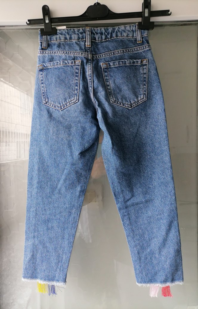 Renkli Püsküllü Salaş kız çocuk Kot Pantolon - Görsel 3