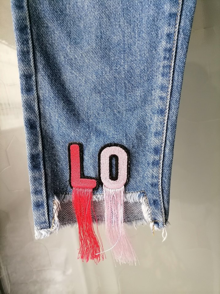 Renkli Püsküllü Salaş kız çocuk Kot Pantolon - Görsel 4