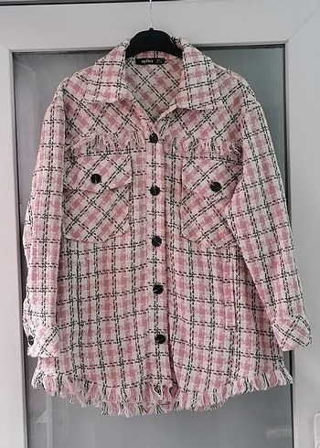 Düğmeli Pembe Kareli Kadın Gömlek - Görsel 2