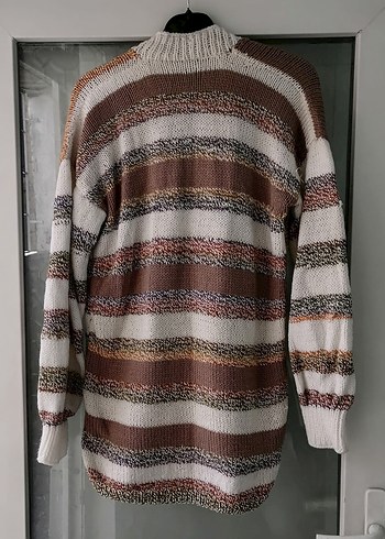 Çizgili V Yaka Örgü Bohem Kazak - Görsel 2