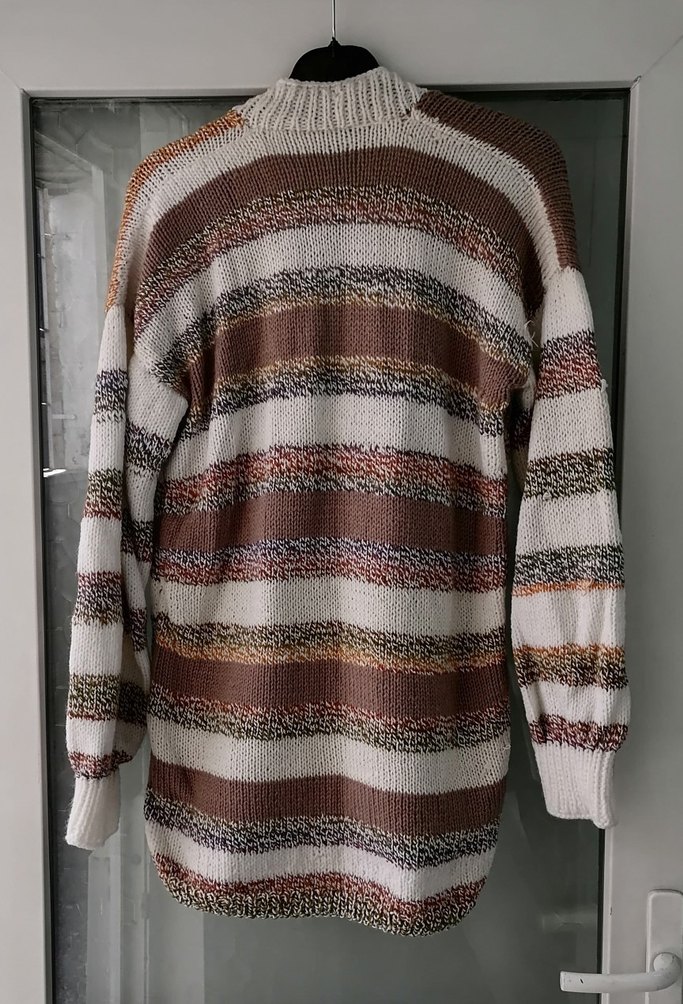 Çizgili V Yaka Örgü Bohem Kazak - Görsel 2