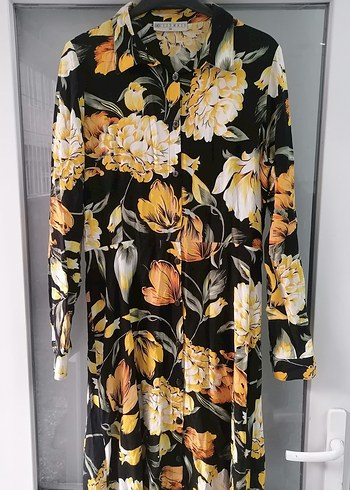 Sarı Çiçek Desenli Uzun Bohem Elbise - Görsel 2