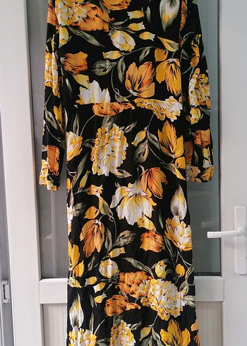 Sarı Çiçek Desenli Uzun Bohem Elbise - Görsel 3