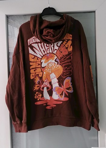 Kadın Kahverengi Kapüşonlu Sweatshirt - Görsel 2