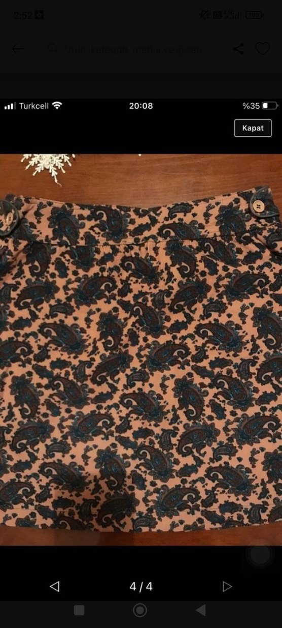 Önden Düğmeli Kısa Bohem Mini Etek - Görsel 4