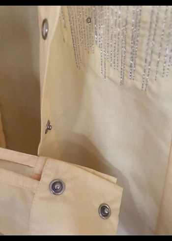 Sarı Mini Kadın Gömlek Düğmeli Nakışlı - Görsel 3