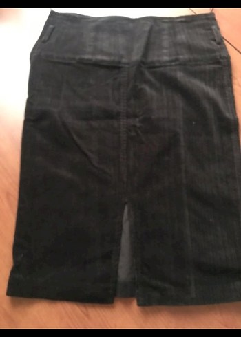 Siyah Süet Kemerli Midi Kalem Etek - Görsel 3