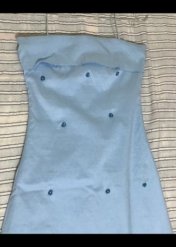 Nakışlı Pastel Mavi elbise Şallı - Görsel 2