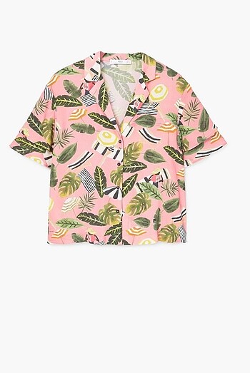 Mango tropikal desenli gömlek bluz