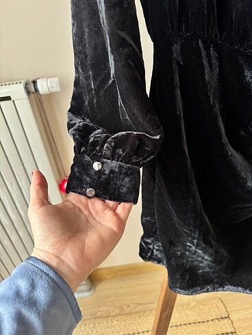 s Beden siyah Renk Zara Kısa Kadife Elbise