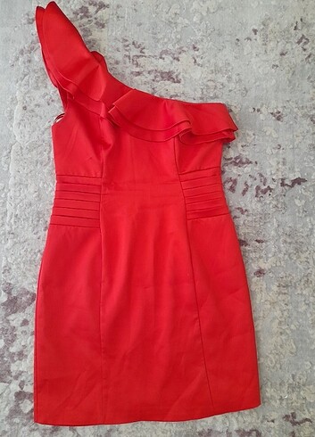 xl Beden kırmızı Renk Kadın tek omuz saten elbise