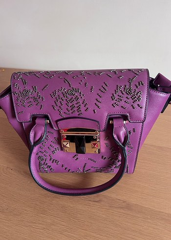 Mor Nakışlı Kadın Deri Çanta - Görsel 6