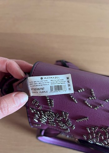 Mor Nakışlı Kadın Deri Çanta - Görsel 2