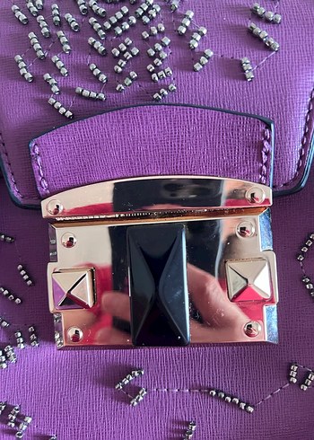 Mor Nakışlı Kadın Deri Çanta - Görsel 3