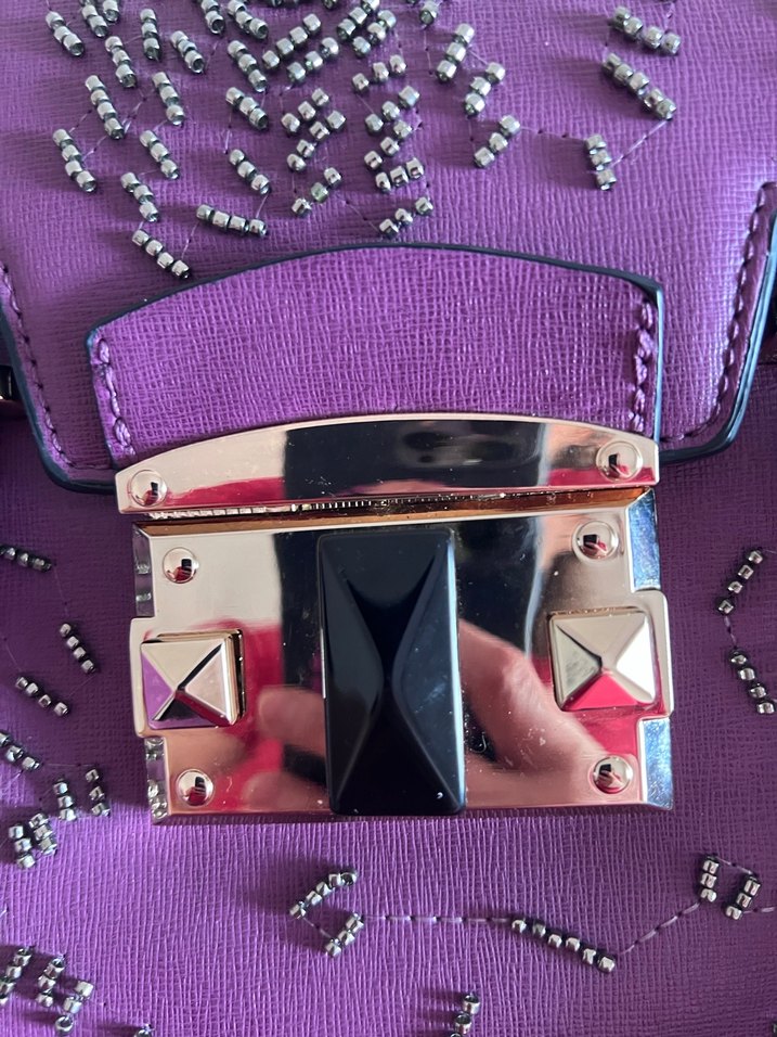 Mor Nakışlı Kadın Deri Çanta - Görsel 3