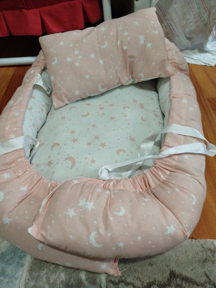 Pembe Desenli Bebek Yatağı ve Yastık Seti - Görsel 3