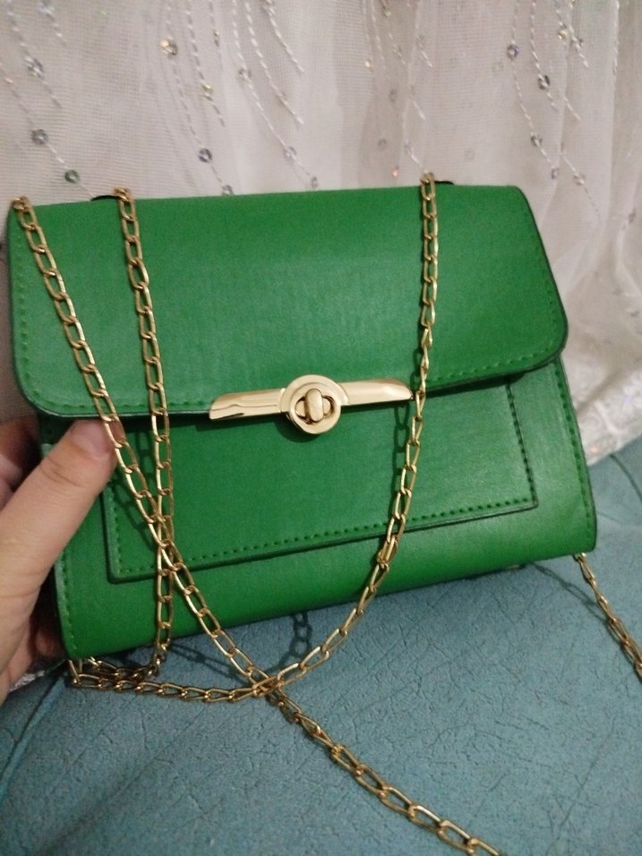 Parlak Yeşil Deri Kadın Çanta - Görsel 2