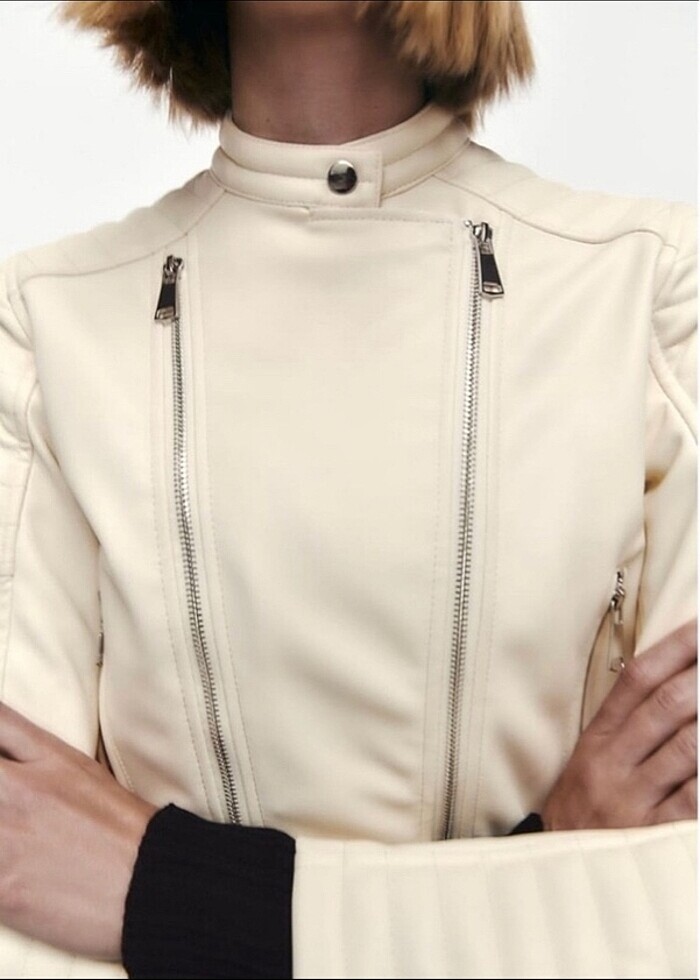 Zara beyaz deri ceket - Görsel 2