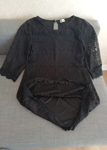 H&M SİYAH DANTEL MİNİ ELBİSE - Görsel 8