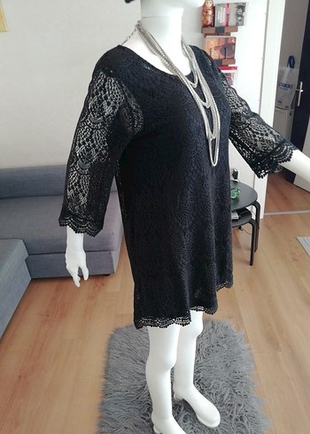 H&M SİYAH DANTEL MİNİ ELBİSE - Görsel 5