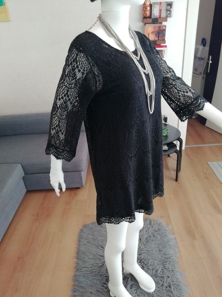 H&M SİYAH DANTEL MİNİ ELBİSE - Görsel 5