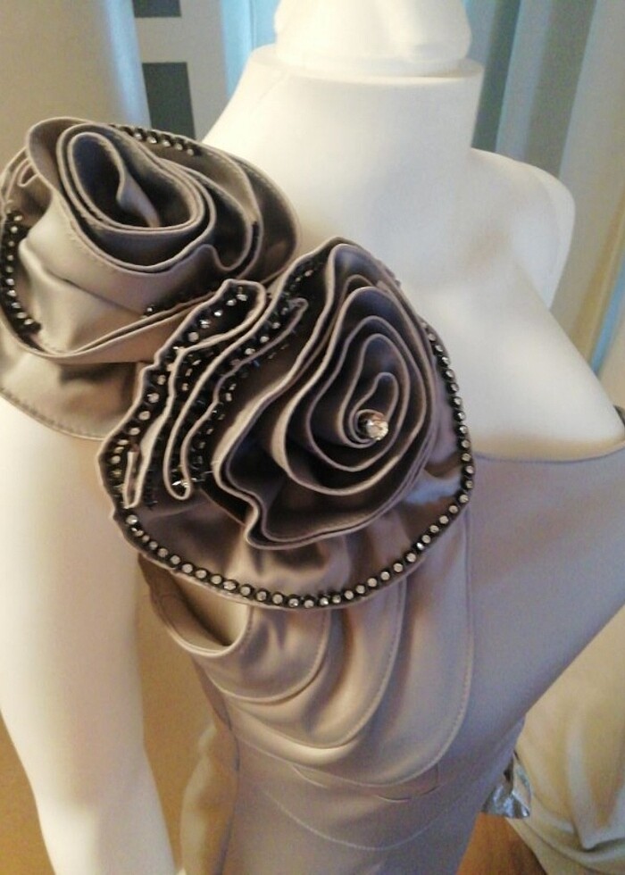 ZAHARAS BOUTIQUE GRİ ABİYE ELBİSE  - Görsel 2