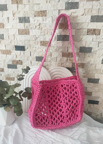 Detaylı Pembe Örgü Kadın Çanta